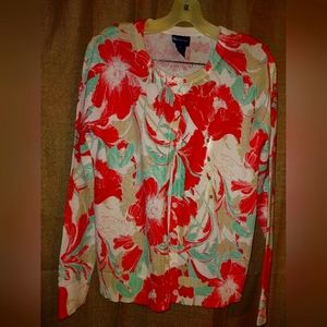 Northcrest Floral Coral And Turquoise Button Down Size S Sweater